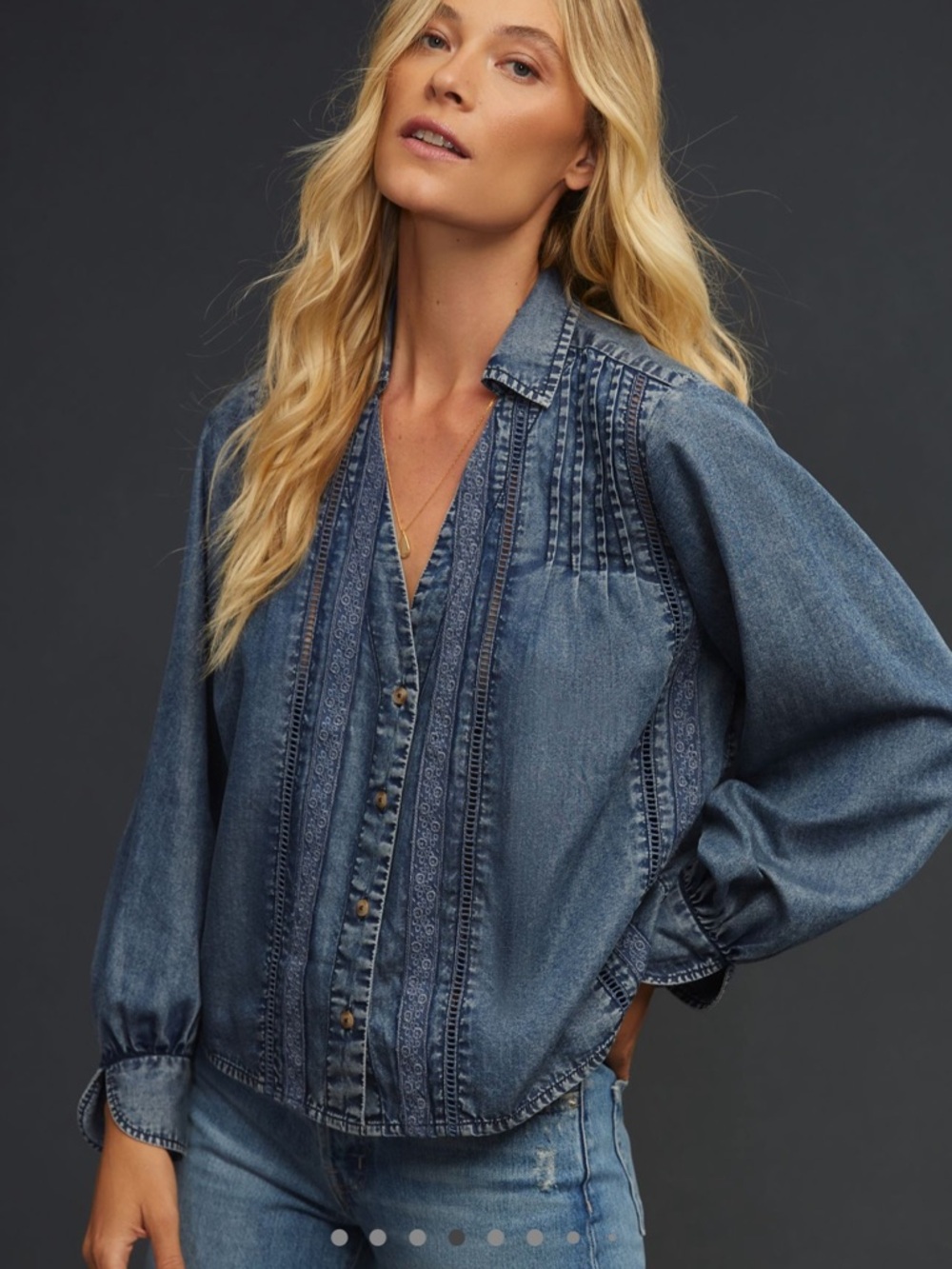 Size XS anthropology Pilcro Pintuck Peasant Blouse denim sky blue